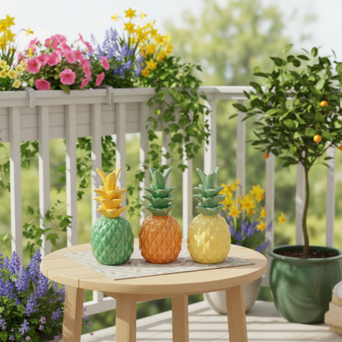 Artikel Dekorativ ananas keramik, farverig keramikdekoration, assorteret, 17 cm, 3 stk.