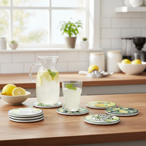 Citron dekorative keramiske glasbrikker rund assorteret Ø10,5cm 6 stk | Floristik24.dk