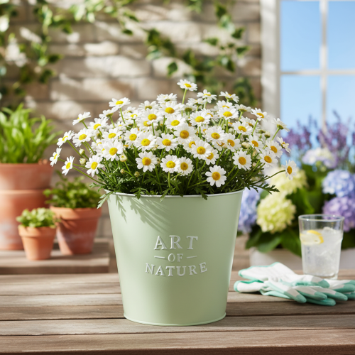 Artikel Zink urtepotte, metal plantekasse, mintgrøn, Ø22 cm, H21 cm