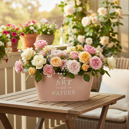 Artikel Oval blomsterskål af zink, antik rose, plantekasse, 27×18 cm, H12,5 cm