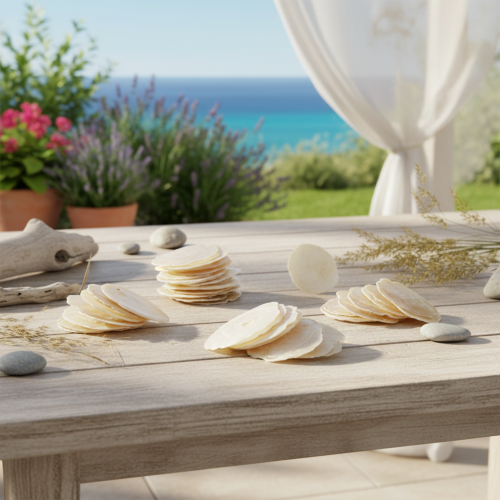 Artikel Capiz-skalleskiver i naturlige guldskaller, 60 stykker