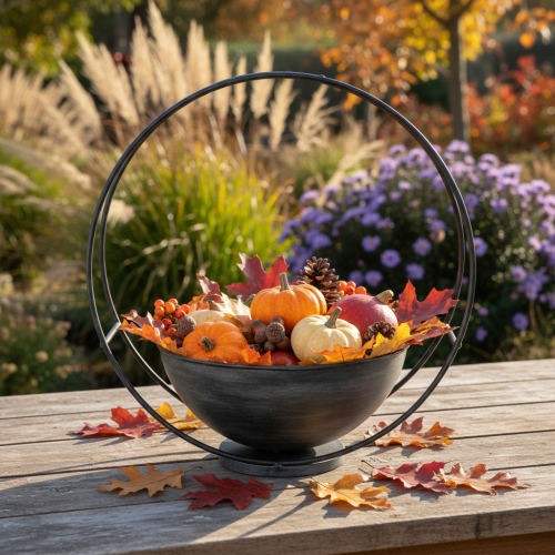 Artikel Dekorativ metalskål med dekorativ ring, antracit, Ø22,5 cm, H33 cm