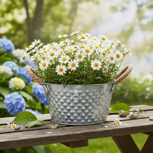 Rund zinkskål med rebhåndtag Ø25cm H14cm | Floristik24.dk