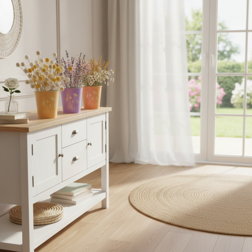 Rund pastelfarvet urtepotte med blomstermotiv til stueplanter, 12 cm, 3 stk. | Floristik24.dk