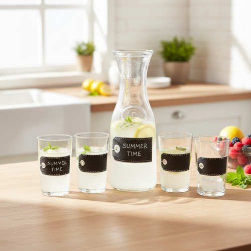 Glaskaraffel H27cm med 4 glas H11cm | Floristik24.dk