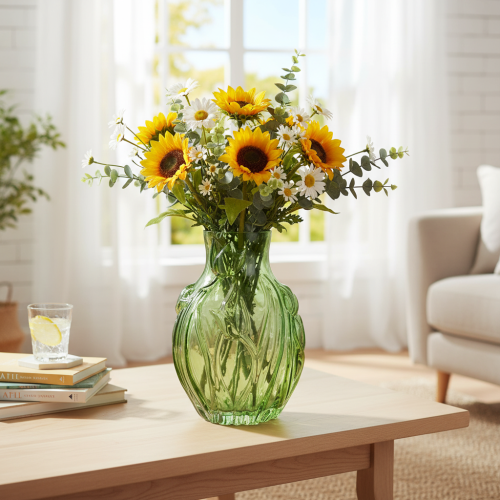 Glasvase med præget tulipandesign til indendørs dekoration, 22,5 cm | Floristik24.dk