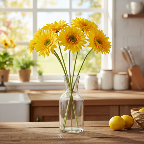 Kunstige Gerberablomster, Solgul, Haveblomst, 47 cm, 6 stk. | Floristik24.dk
