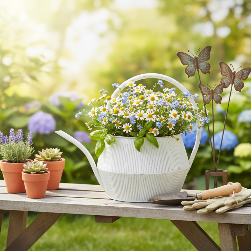 Dekorativ vandkande hvid vintage metal rillet blomsterpotte 25 cm | Floristik24.dk