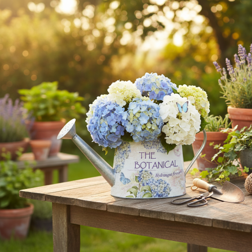 Dekorativ vandkande hortensia metal vintage blomster 30x11x14,5cm | Floristik24.dk