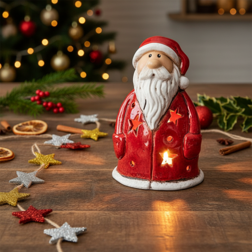 Julemandens dekorative figur som fyrfadsstage med stjerner, borddekoration, 15 cm | Floristik24.dk