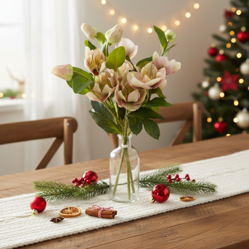 Kunstig juleroseblomstdekoration, 30 cm bundt med 4 stk. | Floristik24.dk