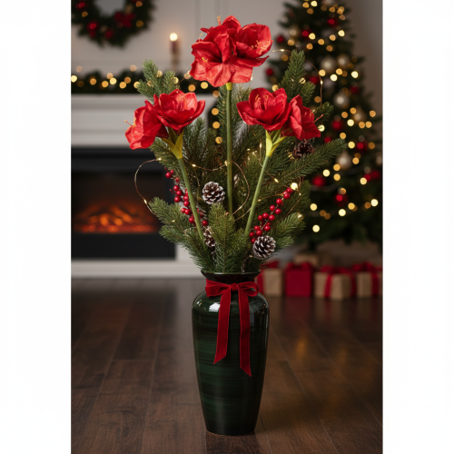 Kunstig amaryllisblomst, rød, lang stilk, til vase og arrangement, 77 cm | Floristik24.dk