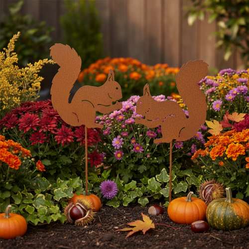 Artikel Havepæl egern rust dekorativ pæl til blomsterbed og urtepotte 52 cm 2 stk.