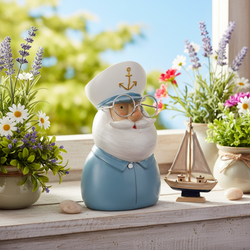 Kaptajnfigur, maritim dekoration med briller og hat, 16 cm | Floristik24.dk