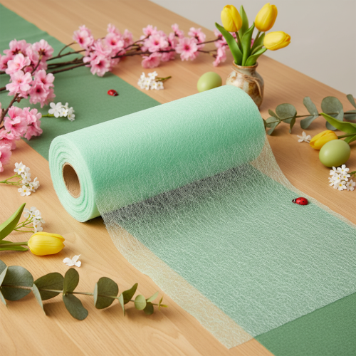 Grøn rulle non-woven stof, 25 m, borddekoration, sælges i metermål | Floristik24.dk