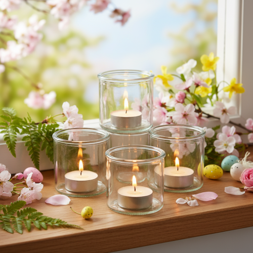 Rund glasvotivlysholder, klart glas, 8 cm, 3 stk. | Floristik24.dk