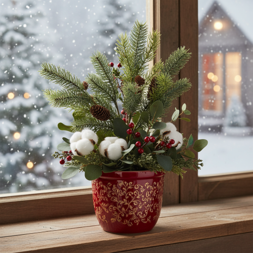 Kunstig grangren med kogledekoration, 41 cm | Floristik24.dk