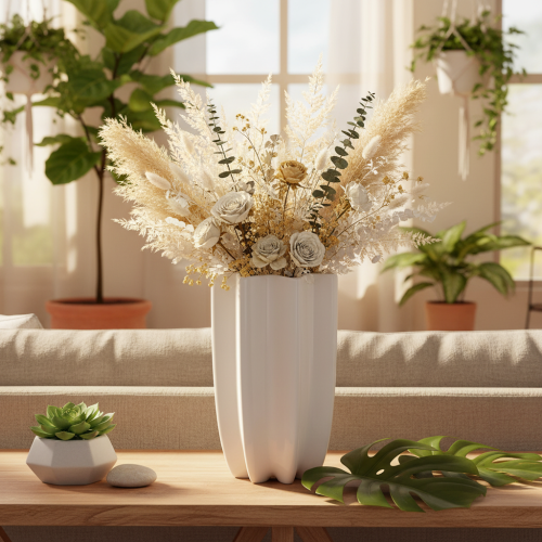 Ribbet vase, høj dekorativ vase til tørrede blomster, 24 cm | Floristik24.dk