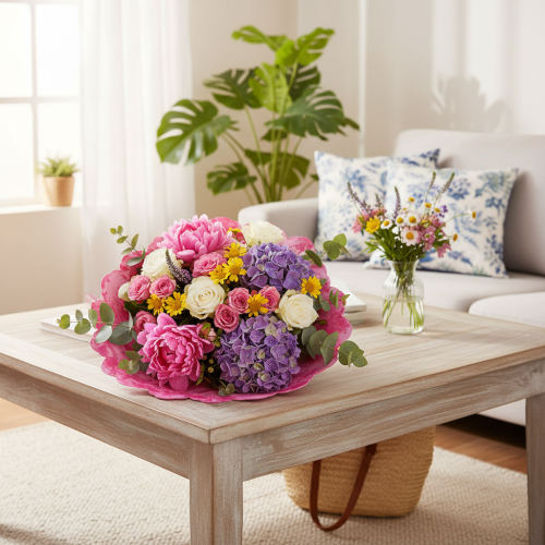 Lyserød Rondella blomsterkrave til buketter, 48 cm | Floristik24.dk