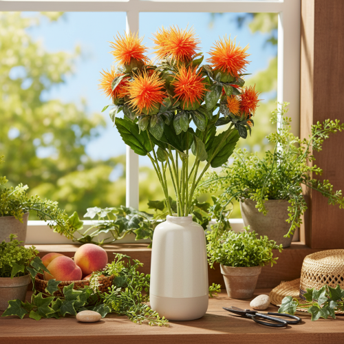 Kunstig orange saflor som kunstig blomst til vaser og dekoration, 55 cm, 4 stk. | Floristik24.dk