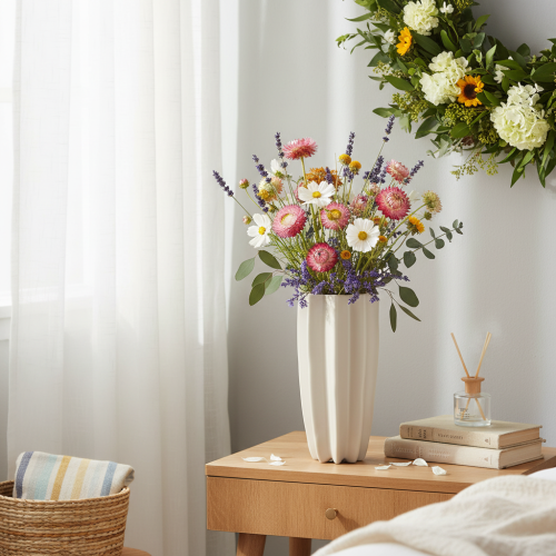 Artikel Moderne ribbet vase, høj dekorativ vase til tørrede blomster, 38 cm