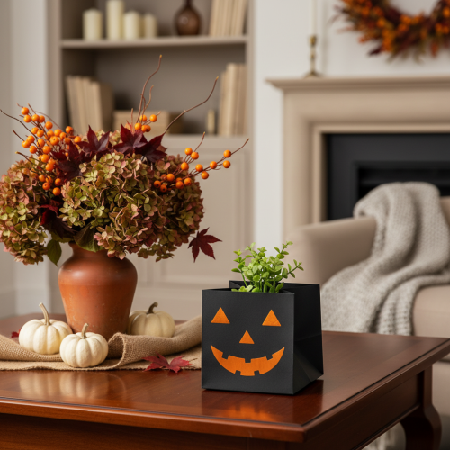 Artikel Papirpose græskar ansigt plantekasse Halloween dekoration 10 cm 6 stk