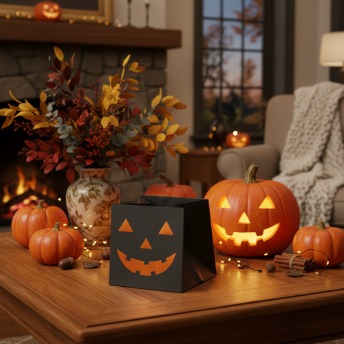 Artikel Papirpose græskar ansigt plantekasse Halloween dekoration 10 cm 6 stk