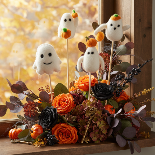 Artikel Spøgelsesfigurer på træpinde, Halloween-dekoration, 54 cm, 8 stk.