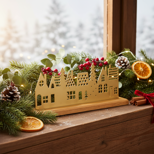 Hussilhuetdekoration advent på træbase 29 cm | Floristik24.dk