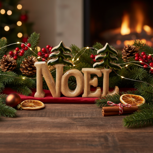 Juledekoration Noel-fod med to grantræer 18 cm | Floristik24.dk