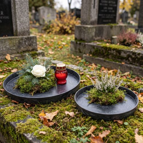 Plastplade dekorationsplade grå hvid Ø22cm/27cm sæt af 2 stk | Floristik24.dk