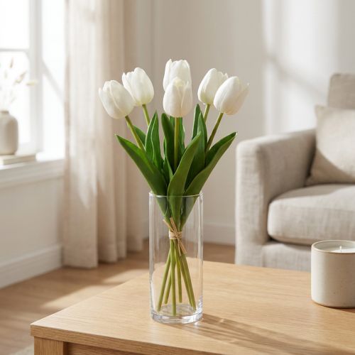 Hvide Tulipaner Dekoration Real Touch Kunstige Blomster Spring 49cm 5 stk | Floristik24.dk