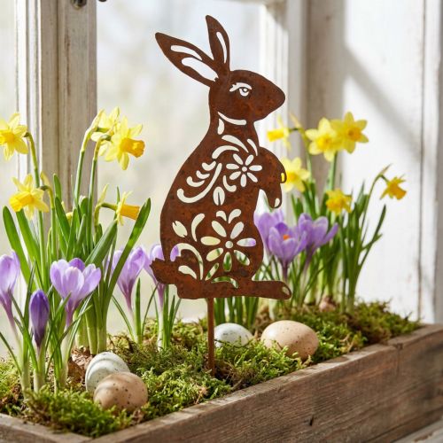 Havespil Rust Bunny Blomstermønster Havedekoration påske 9×15cm | Floristik24.dk