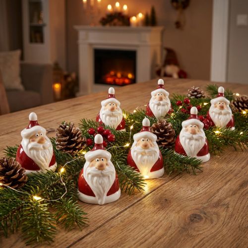 Keramisk julemandsfigur, rød og hvid, 6,4 cm – Festlig juledekoration – 6 stk. | Floristik24.dk