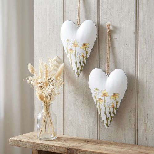 Hjerter Metal Hvid til Ophæng Country Style 14×1,5×20cm 2 stk | Floristik24.dk