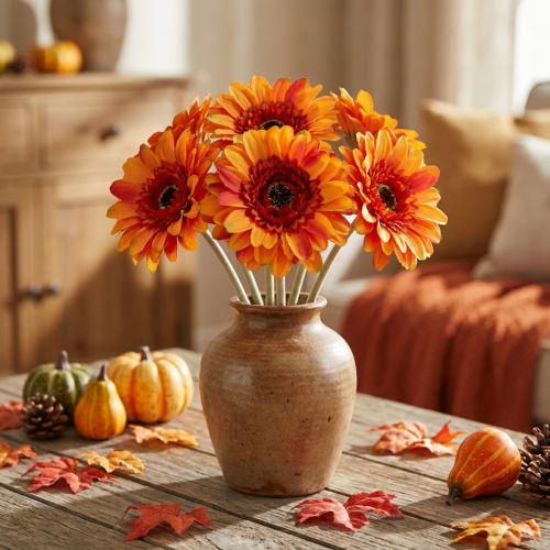Kunstig gerbera blomst, kunstig blomst orange Ø11cm 50cm | Floristik24.dk