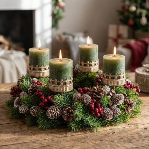 Lysestager adventskrans antik guld Ø7cm H12cm 4 stk. | Floristik24.dk