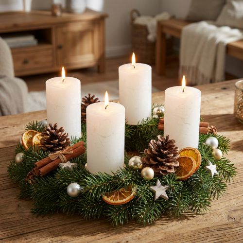 Ensfarvede bloklys, hvide, 70x120 mm, sæt med 4, til dekoration, bryllupper og advent | Floristik24.dk