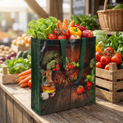 Indkøbspose med hanke Grøntsager plastik 38 × 10 × 39cm | Floristik24.dk