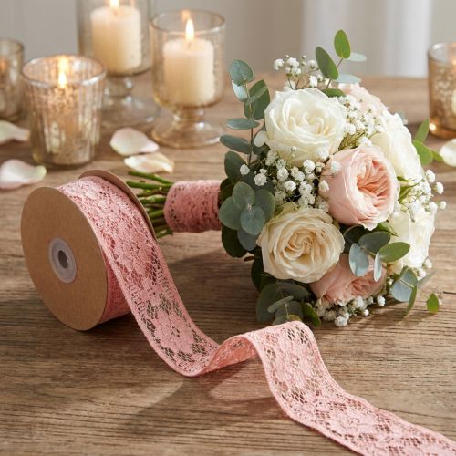 Blondebånd gammel pink, dekorativt bånd, vintage dekoration, dekorativt bånd, bryllup dekoration B25mm L15m | Floristik24.dk