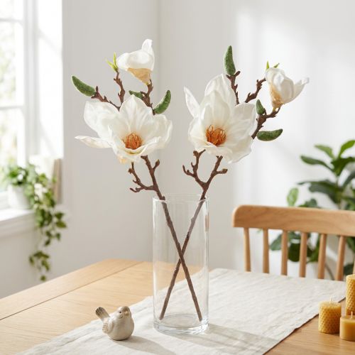 Magnolia Hvide Kunstige Blomsterknopper Dekorationsgren H40cm 2stk | Floristik24.dk