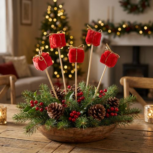 Blomsterprop julepakke dekoration rød 2,5cm 15 stk | Floristik24.dk