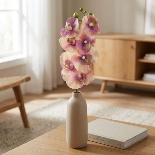 Orchid Phalaenopsis kunstig 7 blomster lilla creme 73cm | Floristik24.dk