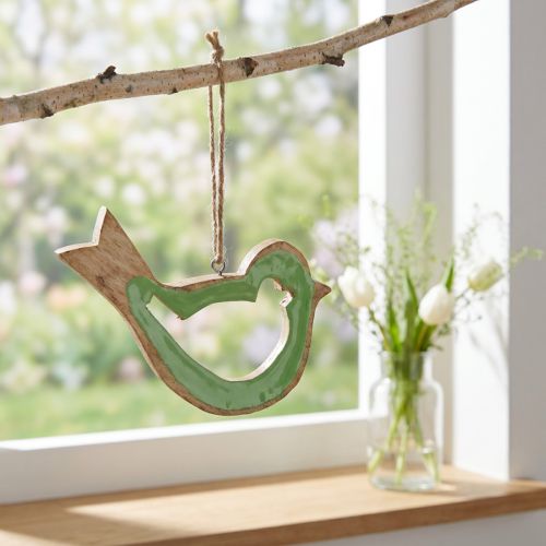Fugledekoration dekorativ træbøjle grøn natur 15,5x1,5x16cm | Floristik24.dk