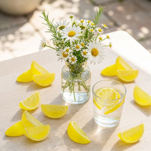 Kunstige citronskiver dekoration, 24 dele, sommerborddekoration | Floristik24.dk