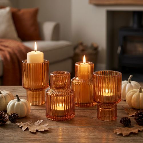 Pinde lysestage glas orange fyrfadsstage H8cm 4 stk | Floristik24.dk