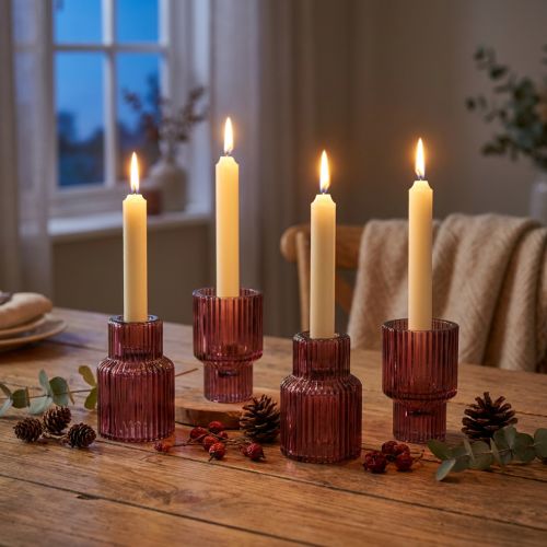 Lysestage glaspind lysestage i Berry H8cm 4 stk | Floristik24.dk