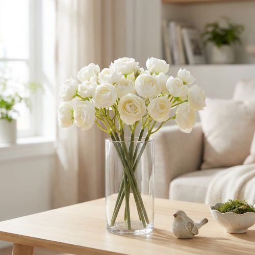 Kunstig Ranunkelbuket, Langtidsholdbar Blomsterdekoration til Foråret, 32 cm, 5 Stk. | Floristik24.dk