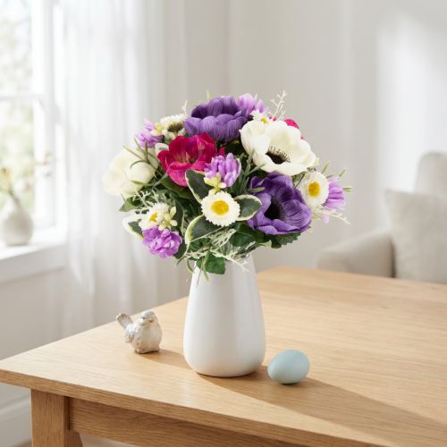 Kunstig blomsterbuket med anemoner, forårsdekoration, alsidig i et moderne design, 26 cm | Floristik24.dk