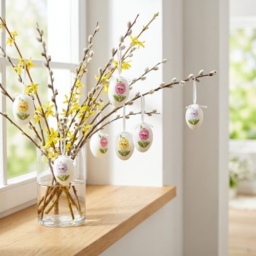 Påskeæg til at hænge op med blomstermotiv påskepynt 12 stk | Floristik24.dk